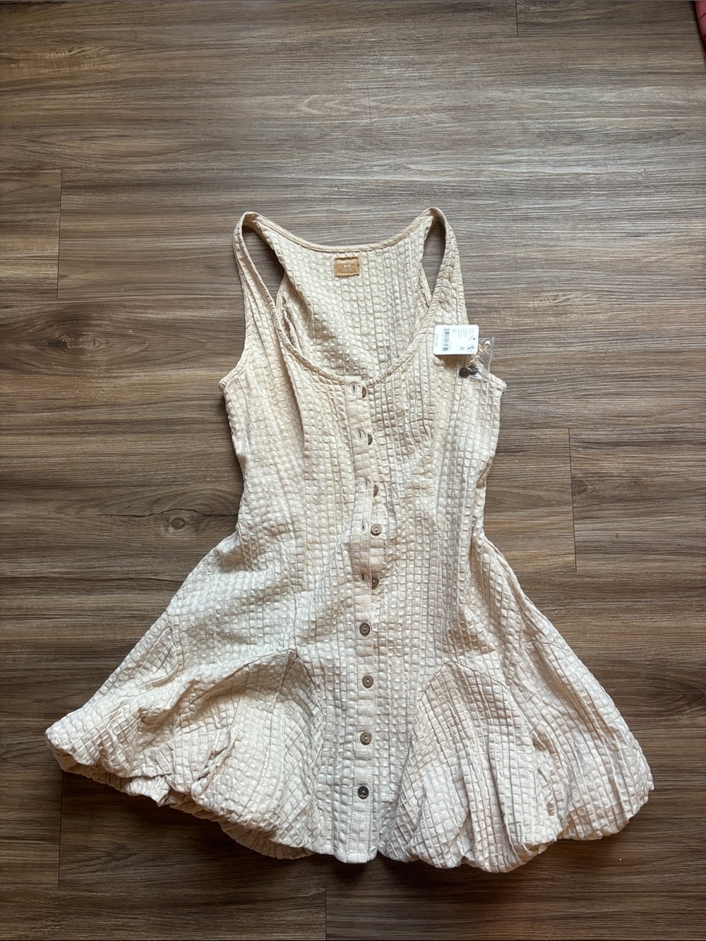Free People Beige Textured Button-Front Mini Dress